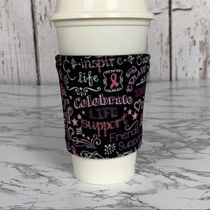 New in package coffee drink cozy, breast cancer
